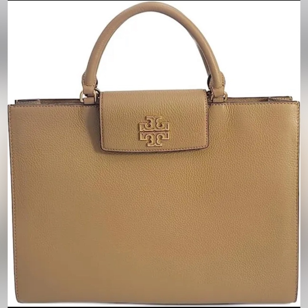 TORY BURCH 138773 BRITTEN TAN WITH GOLD HARDWARE WOMENS LARGE TOTE BAG - Picture 2 of 6